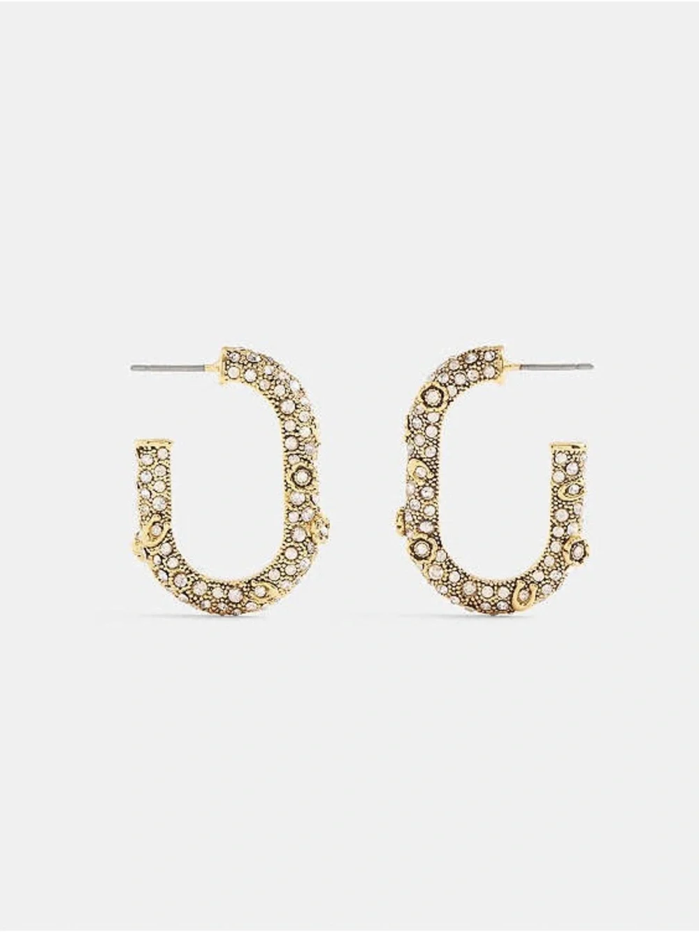 Coach Gold Tone Pavé Floral Oval Hoop Earrings Crystal Hoop Earrings NWT - Picture 10 of 11